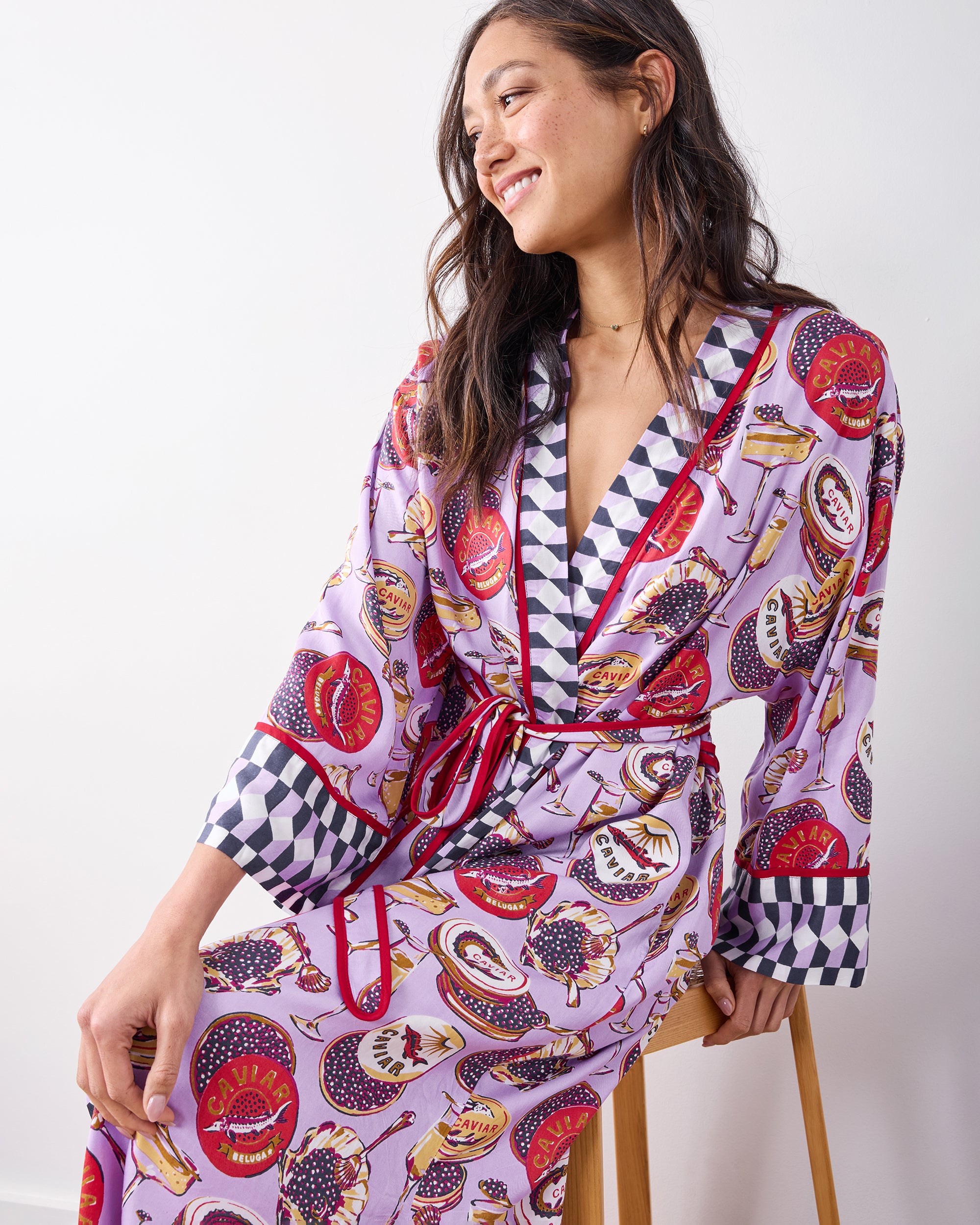 Eco Silky Robe in Champagne & Caviar | Women's Plus 5/6X | Purple | | Sleepwear