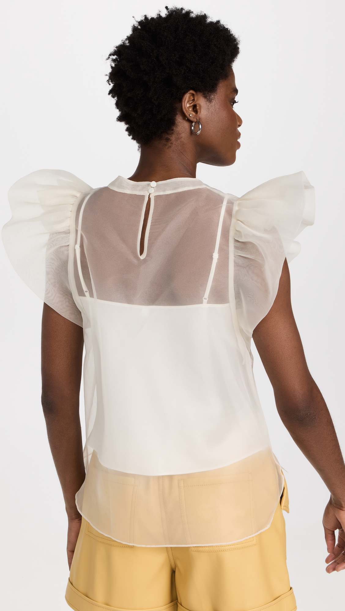 Corina Organza Ruffle Sleeve Crew Neck Top