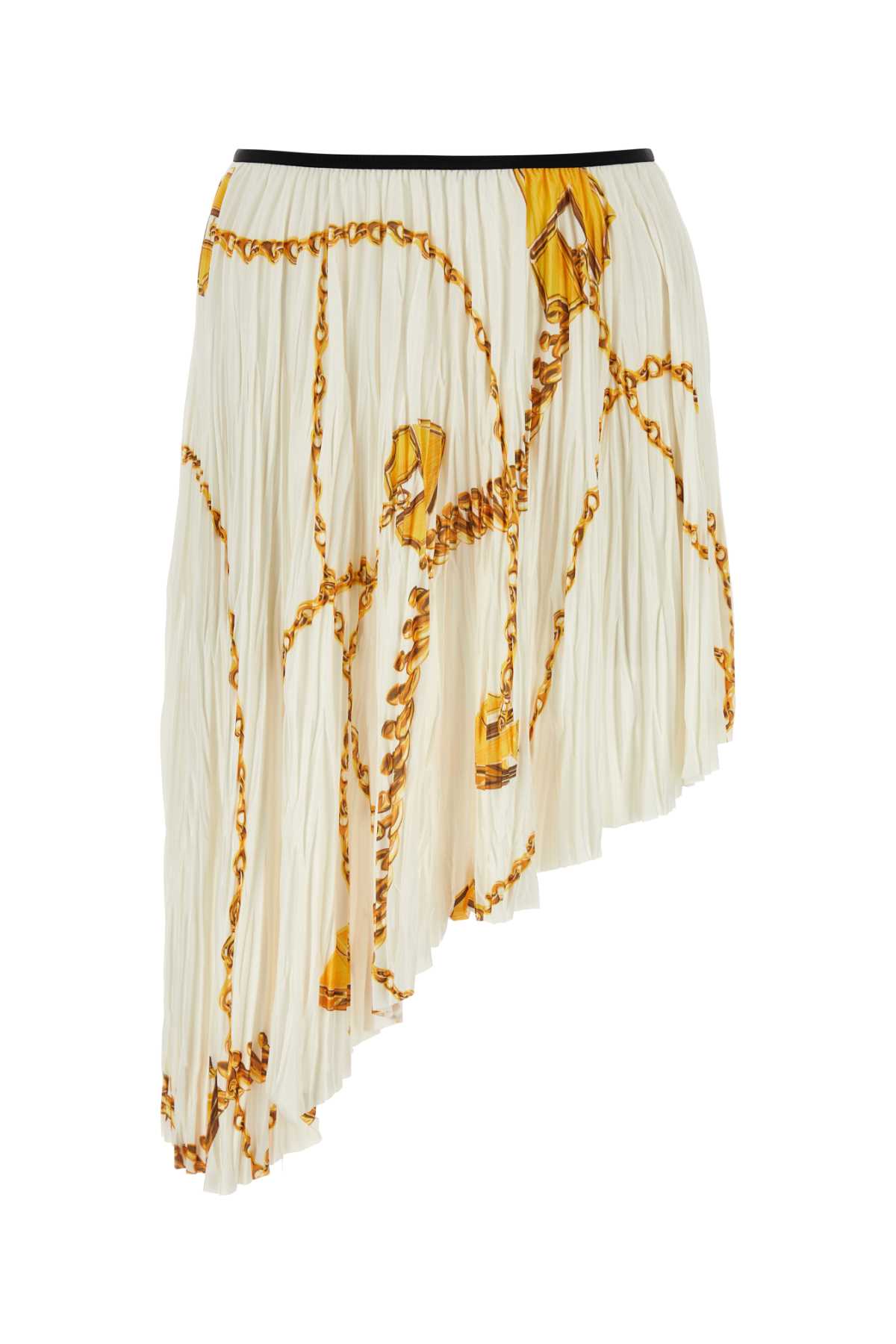 Chain-Print Pleated Skirt — White