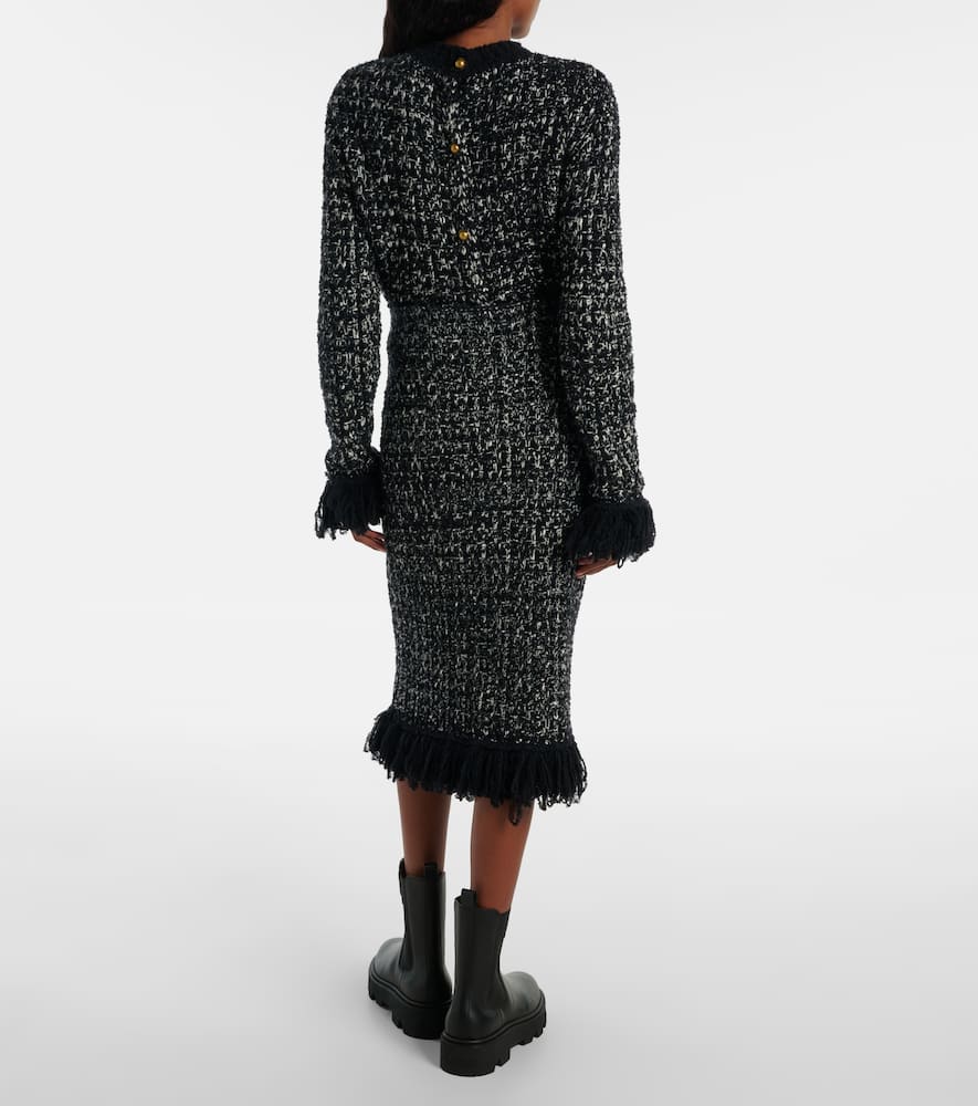 Fringed wool-blend pencil skirt