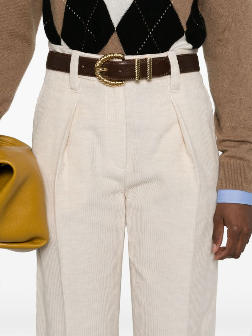 Striped Canvas Trousers In Viscose And Comfort Cotton With Necklace