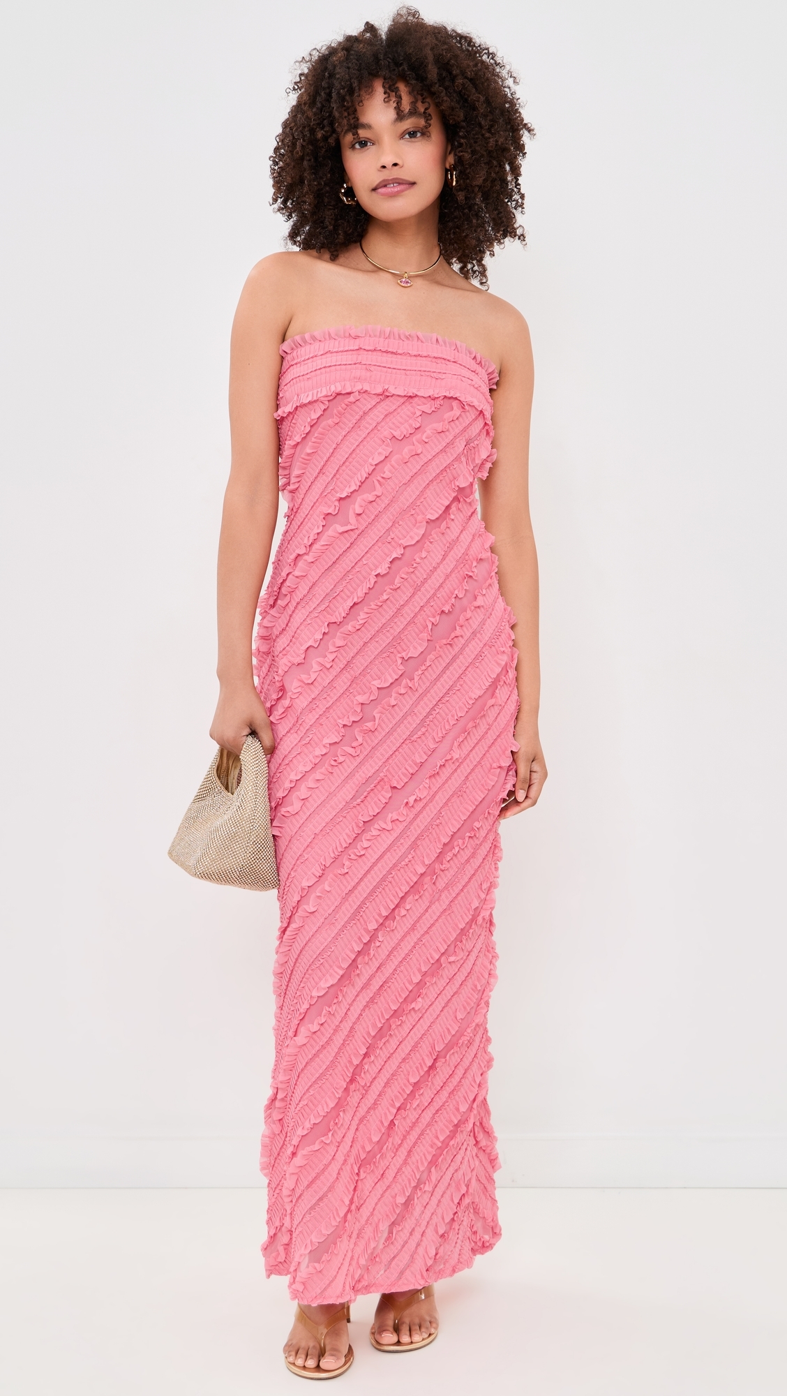 Strapless Ruffled Maxi Dress Guava