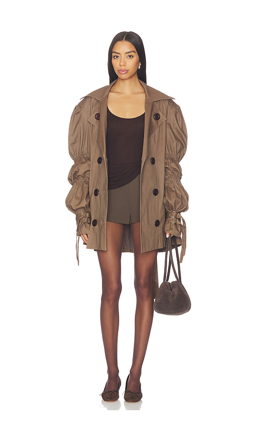 Zuleyha Kuru Volkiva Trench Coat in Taupe. 42. Also