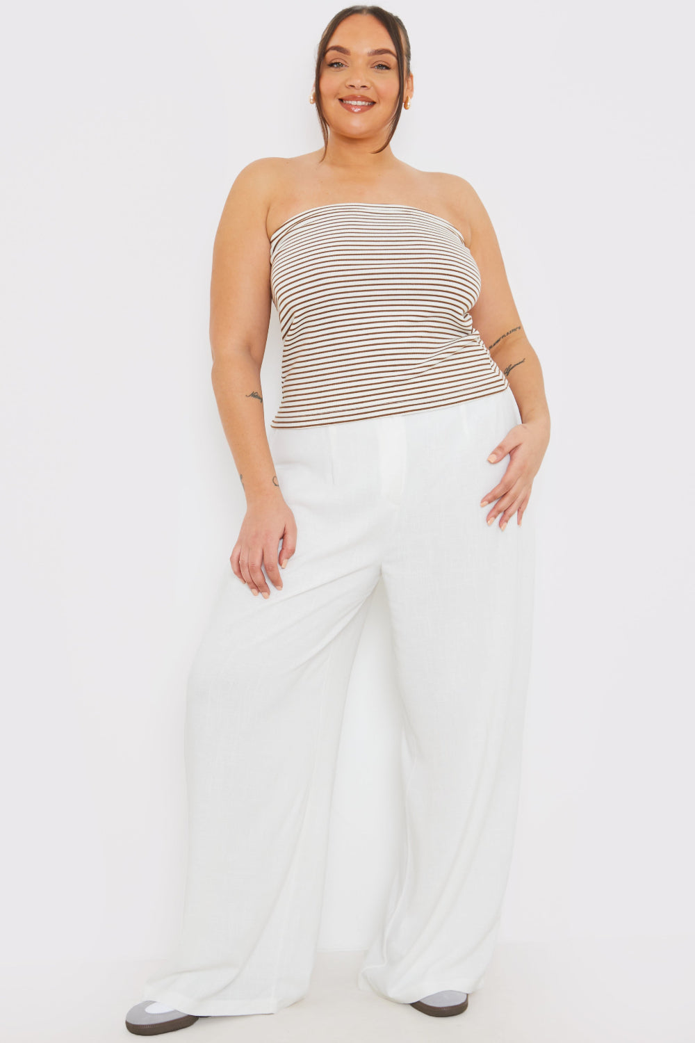 Linen Look Wide Leg Trousers