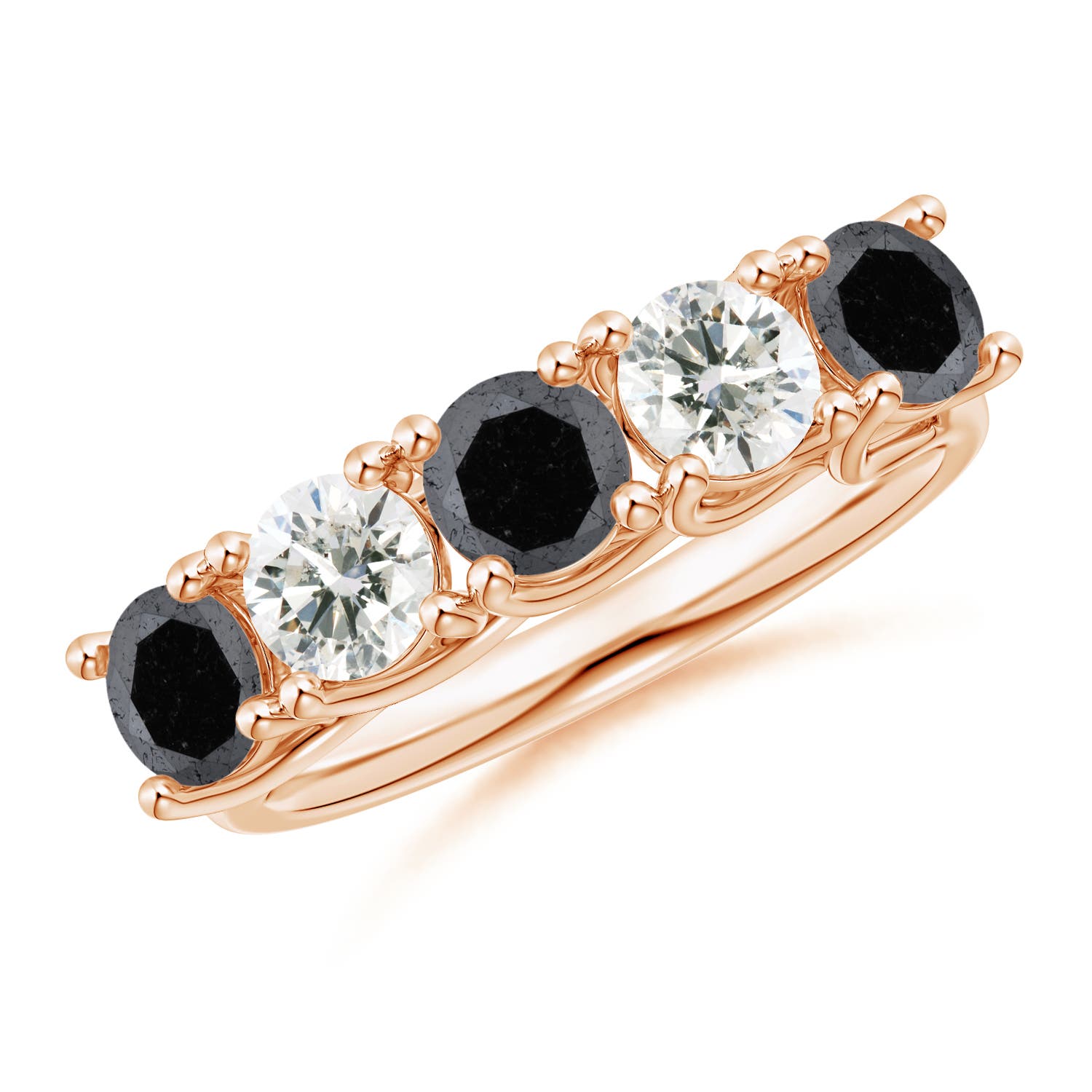 Angara 1.5 Carats Half Eternity Five Stone Enhanced Black and White Diamond Wedding Ring in 18K Rose Gold