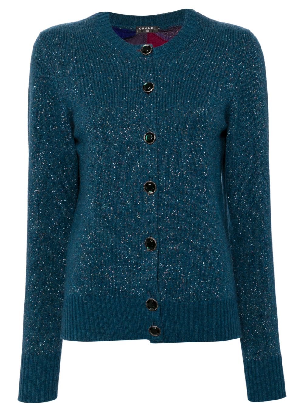 2000s cashmere-blend lurex cardigan - Blue