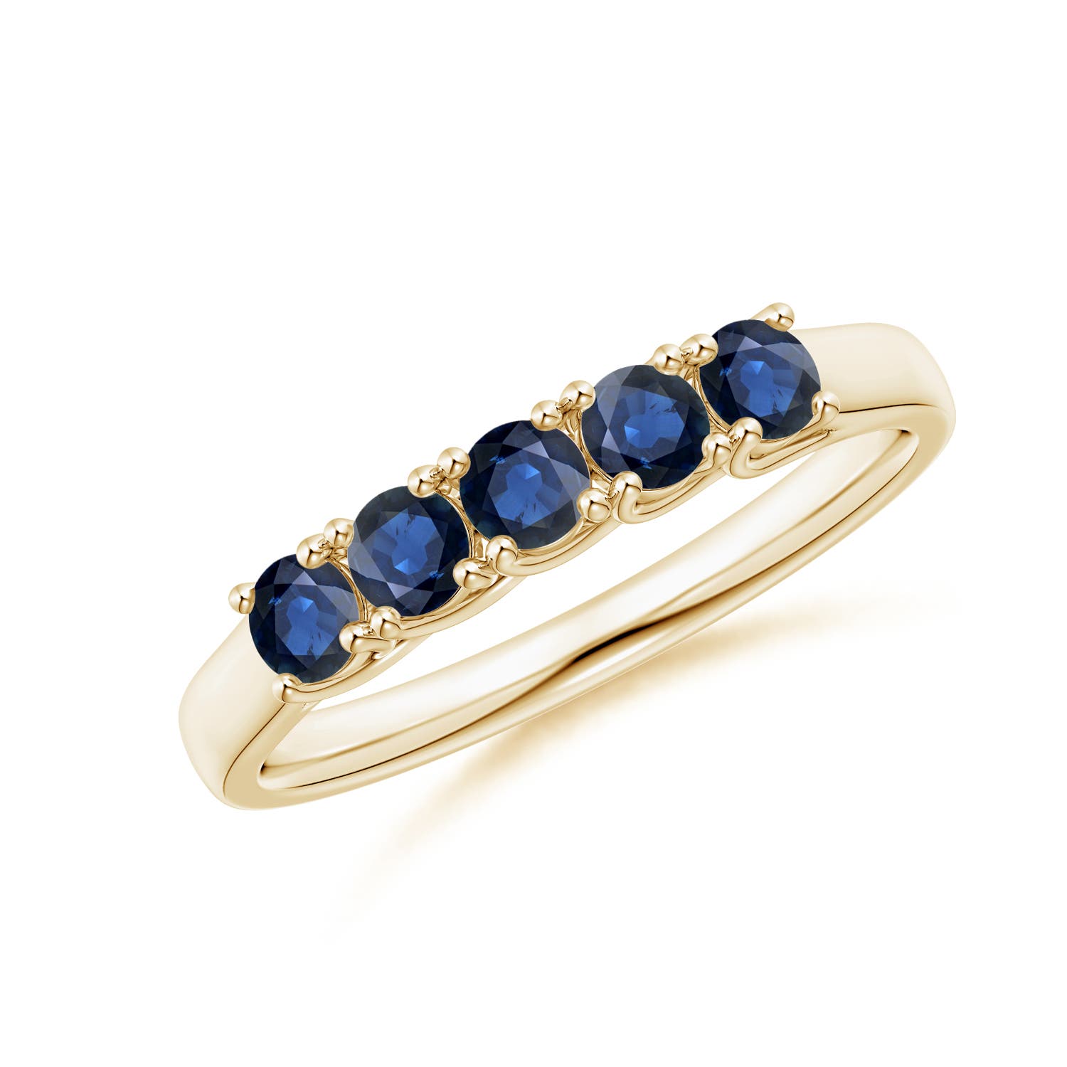 Angara 0.6 Carat Half Eternity Five Stone Blue Sapphire Wedding Band in 18K Yellow Gold