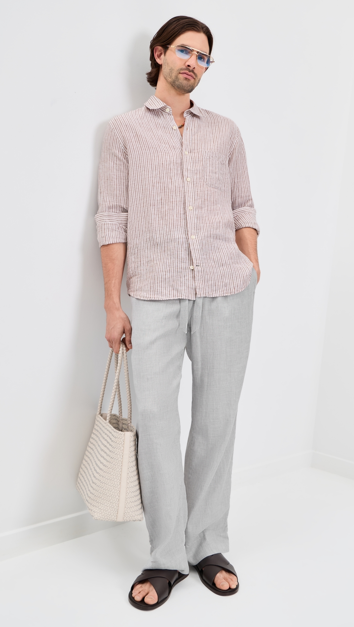 Luan Linen Blend Relaxed Lounge Pants Light Melange Grey