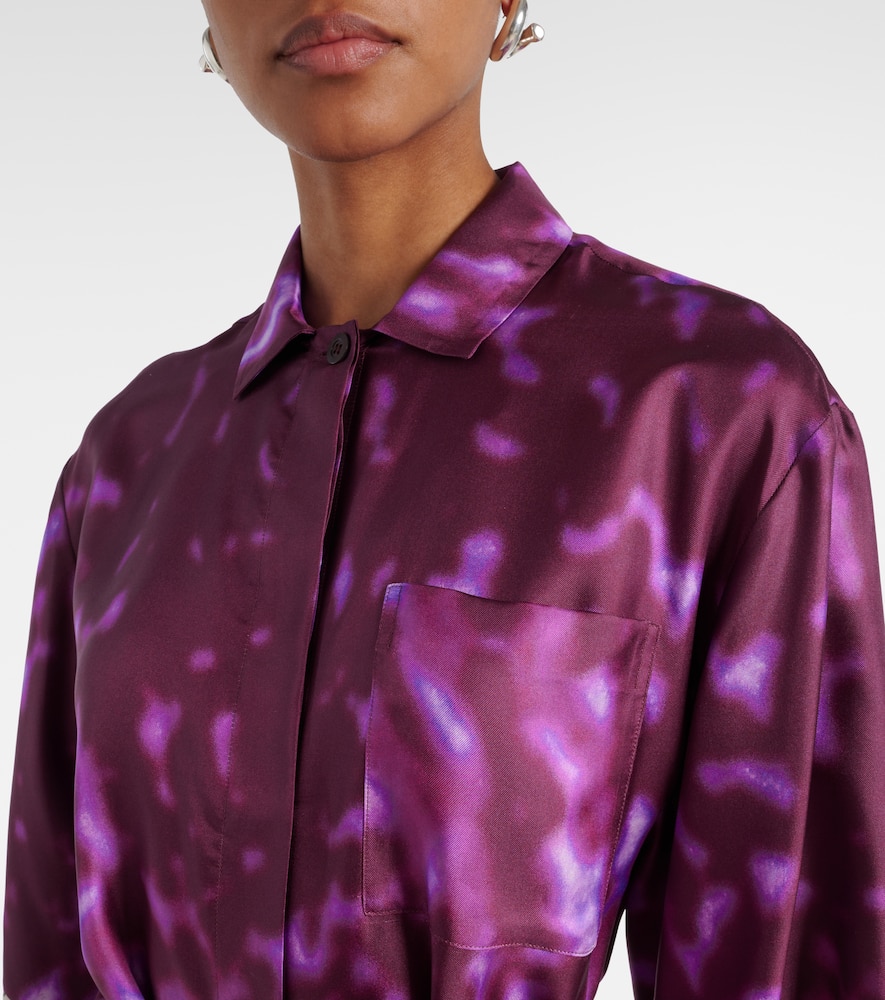 Belted printed silk shirt dress