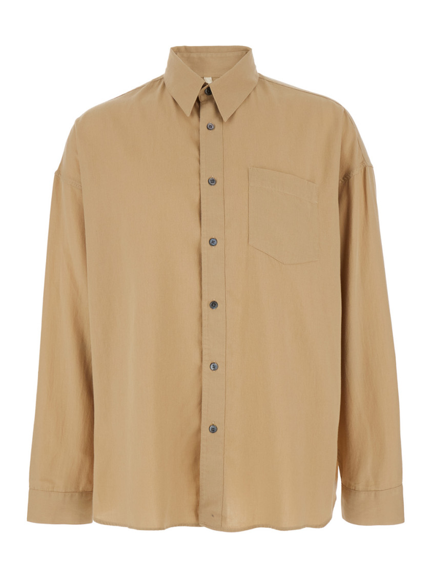 Stable Beige Shirt With Classic Collar And Dropped Shoulders In Linen Blend Woman