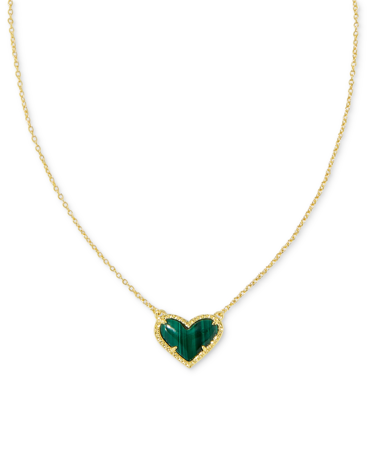 14K Gold Plated and Genuine Stone Ari Heart Pendant Necklace - Green