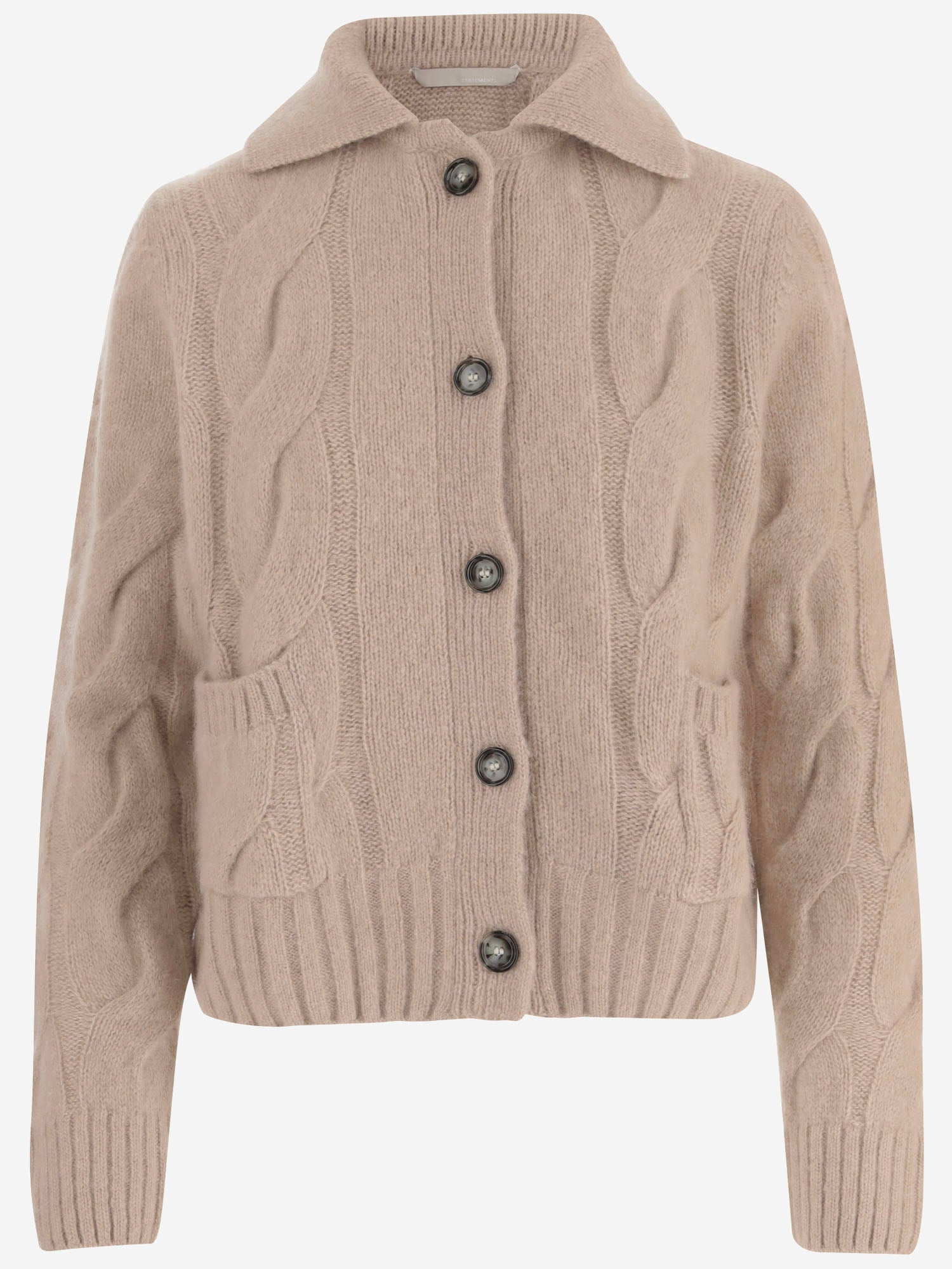 Cable-Knit Cashmere & Silk Cardigan — Beige