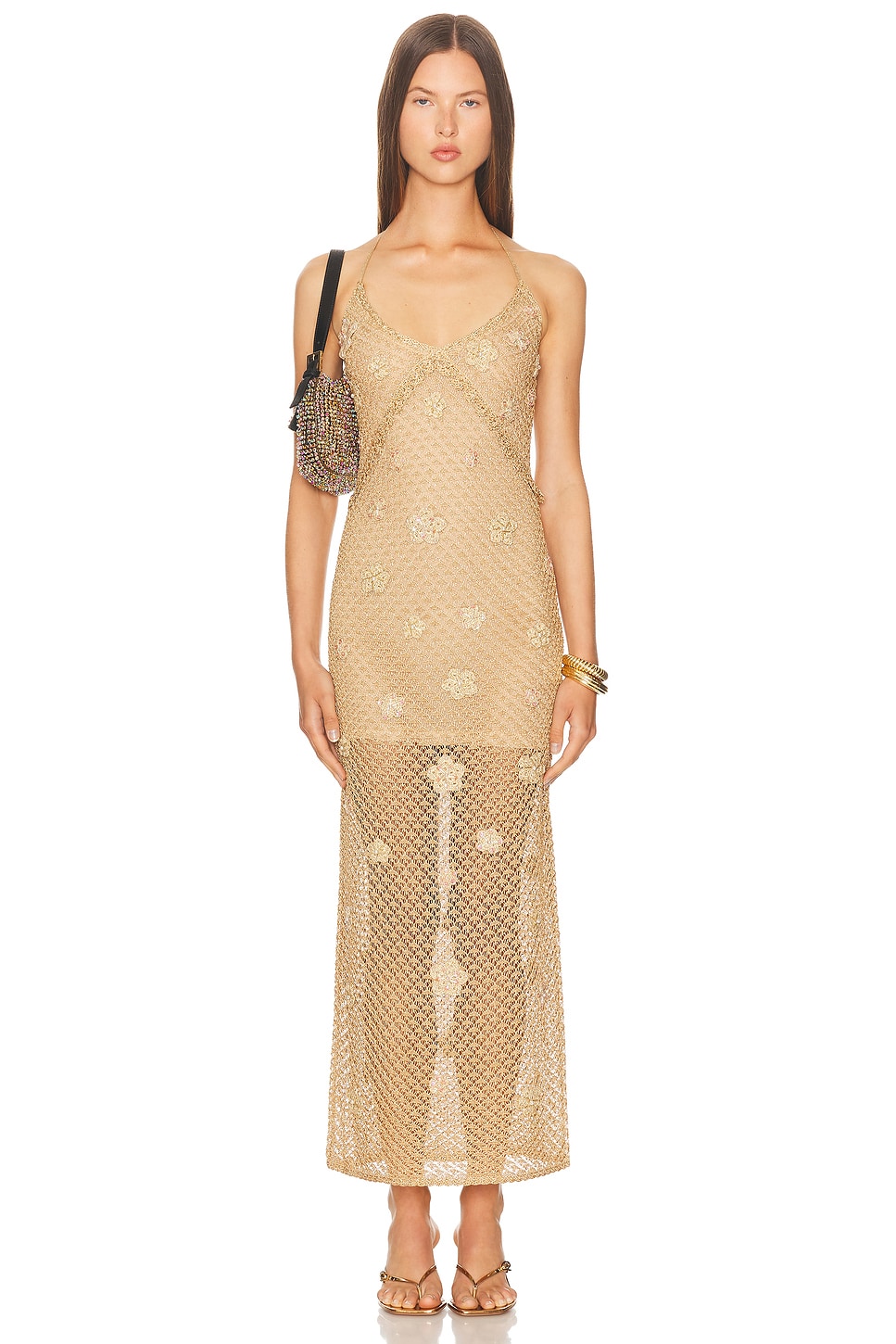 LoveShackFancy Vreya Dress in Metallic Gold
