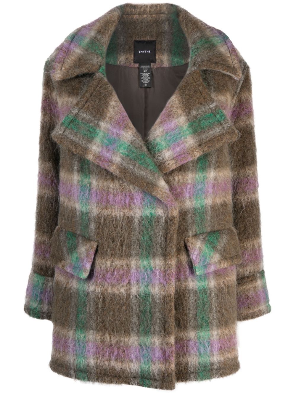 Blanket Car plaid-check double-breasted coat - Grey