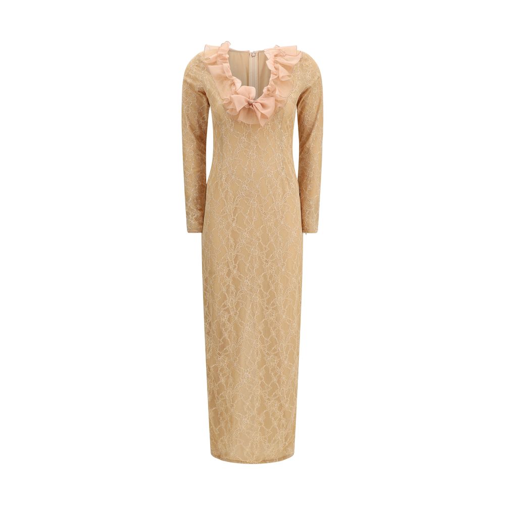 Organza Ruffle Lace Dress — Beige