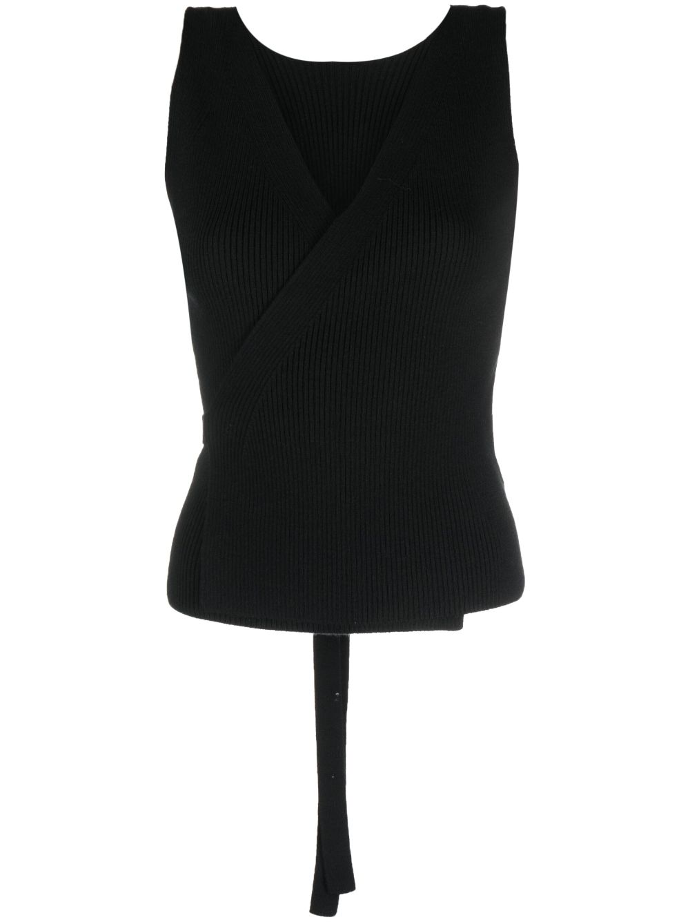 Ribbed-knit wrap top - Black
