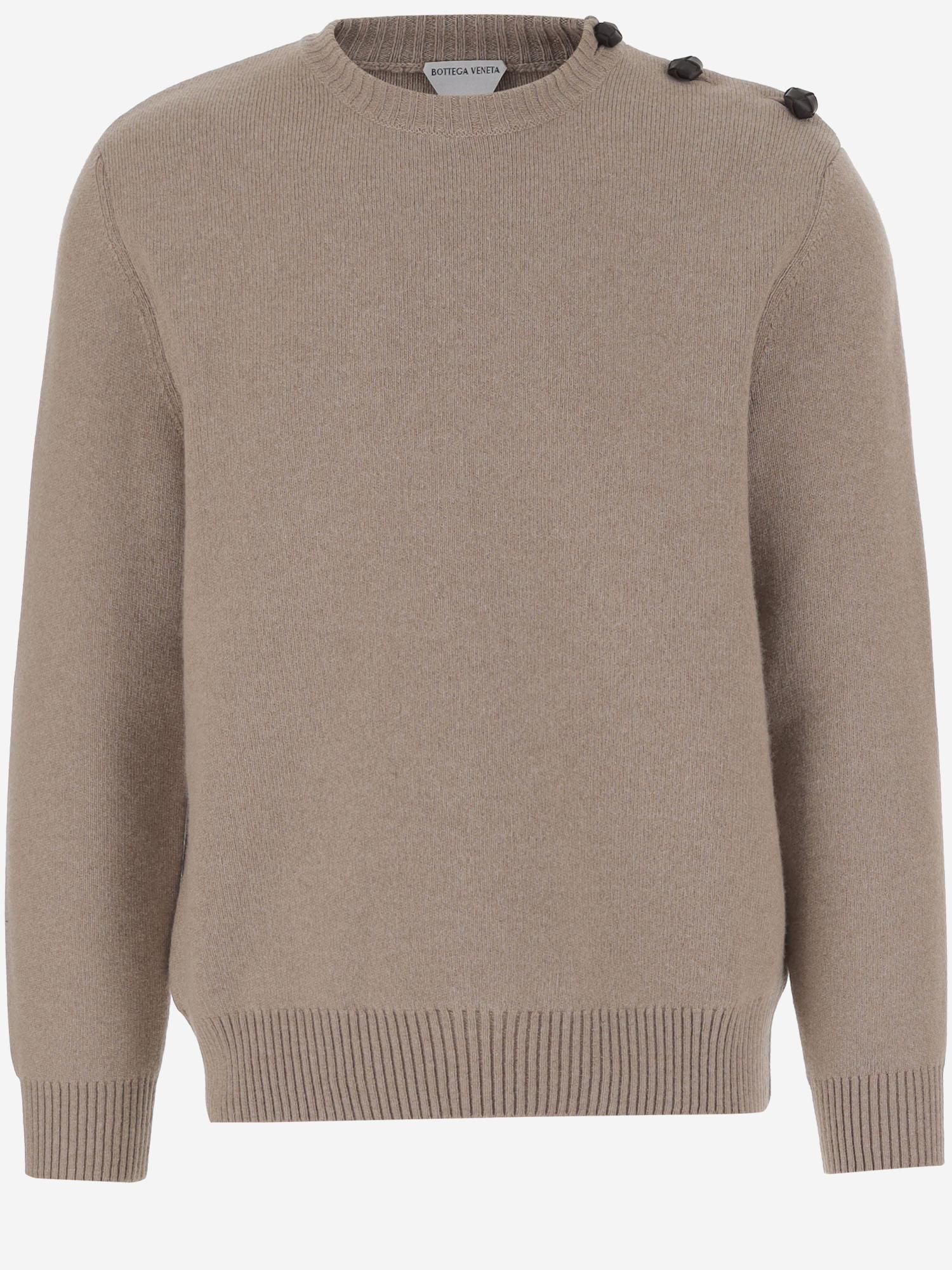 Button-Shoulder Wool Sweater — Beige