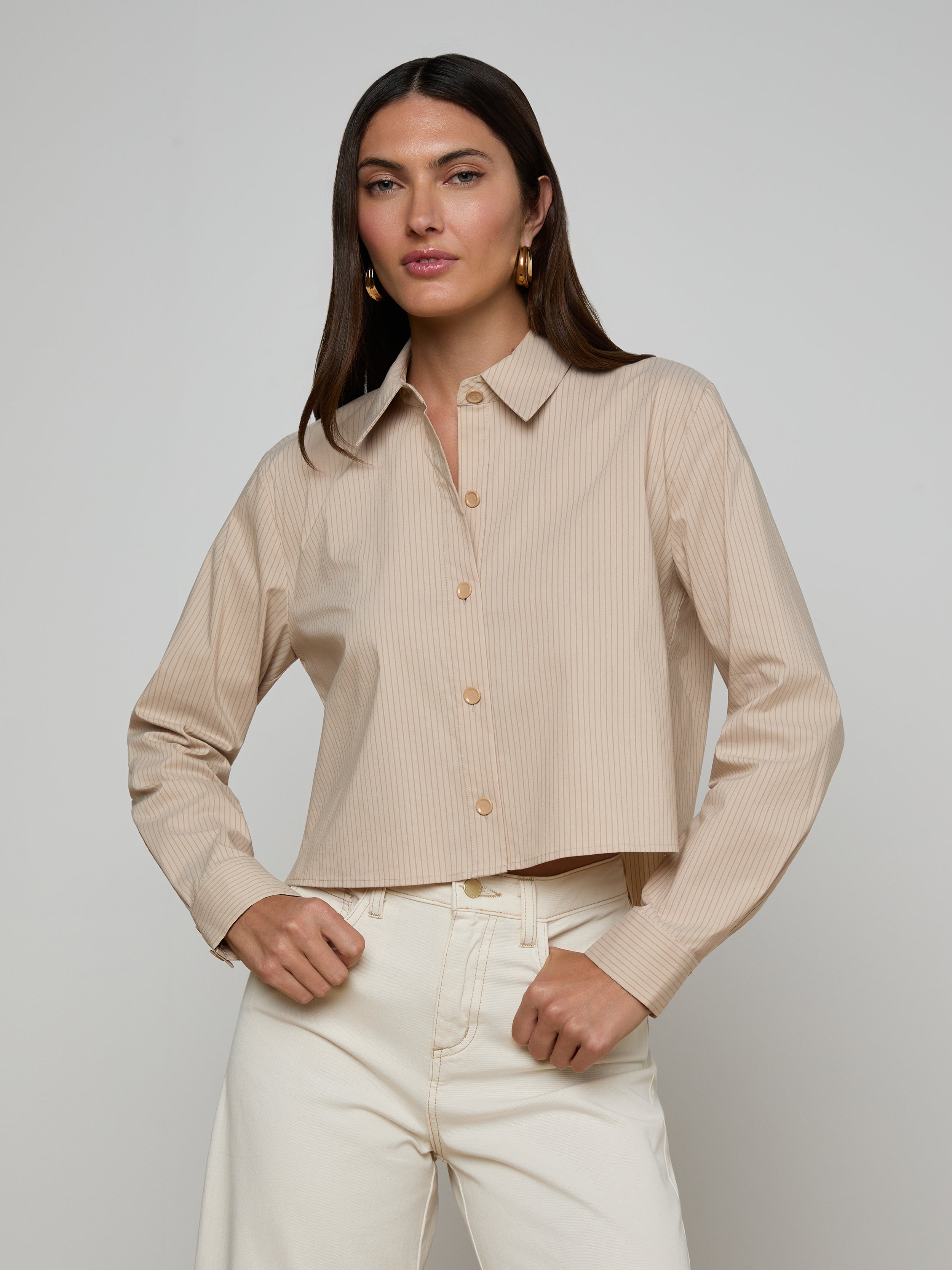 Cosette Shirt In Macadamia/light Brown Stripe