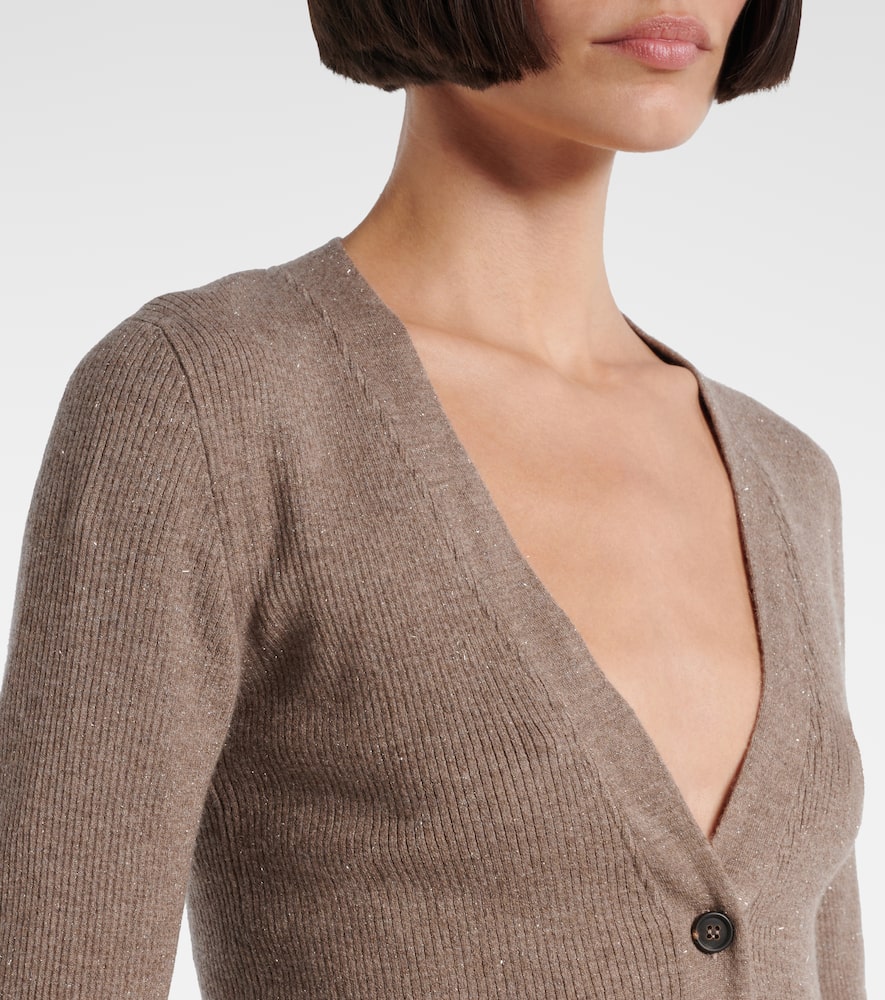 Ribbed-knit lamé cardigan