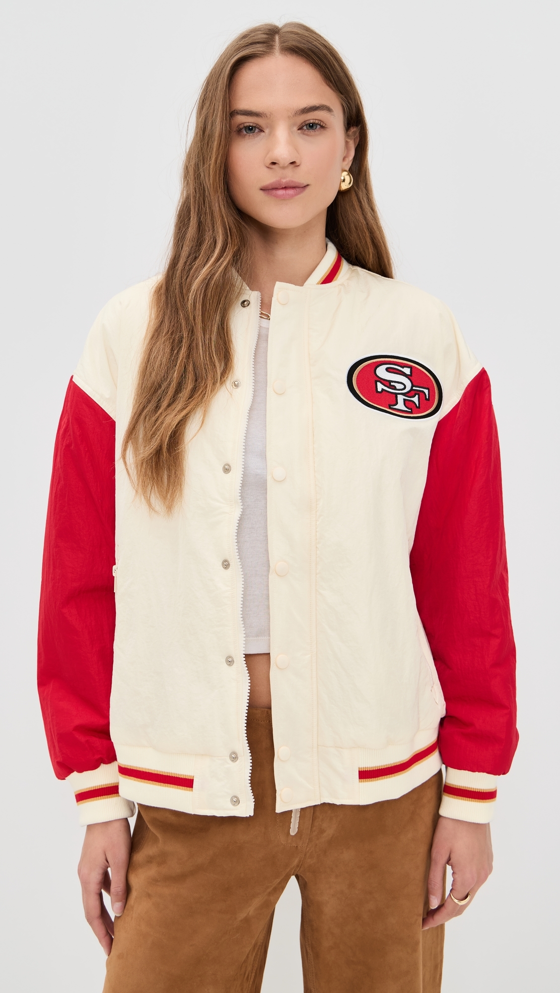 49rs Colorblock Bomber Jacket 49ers Sugar Swizzle/Red