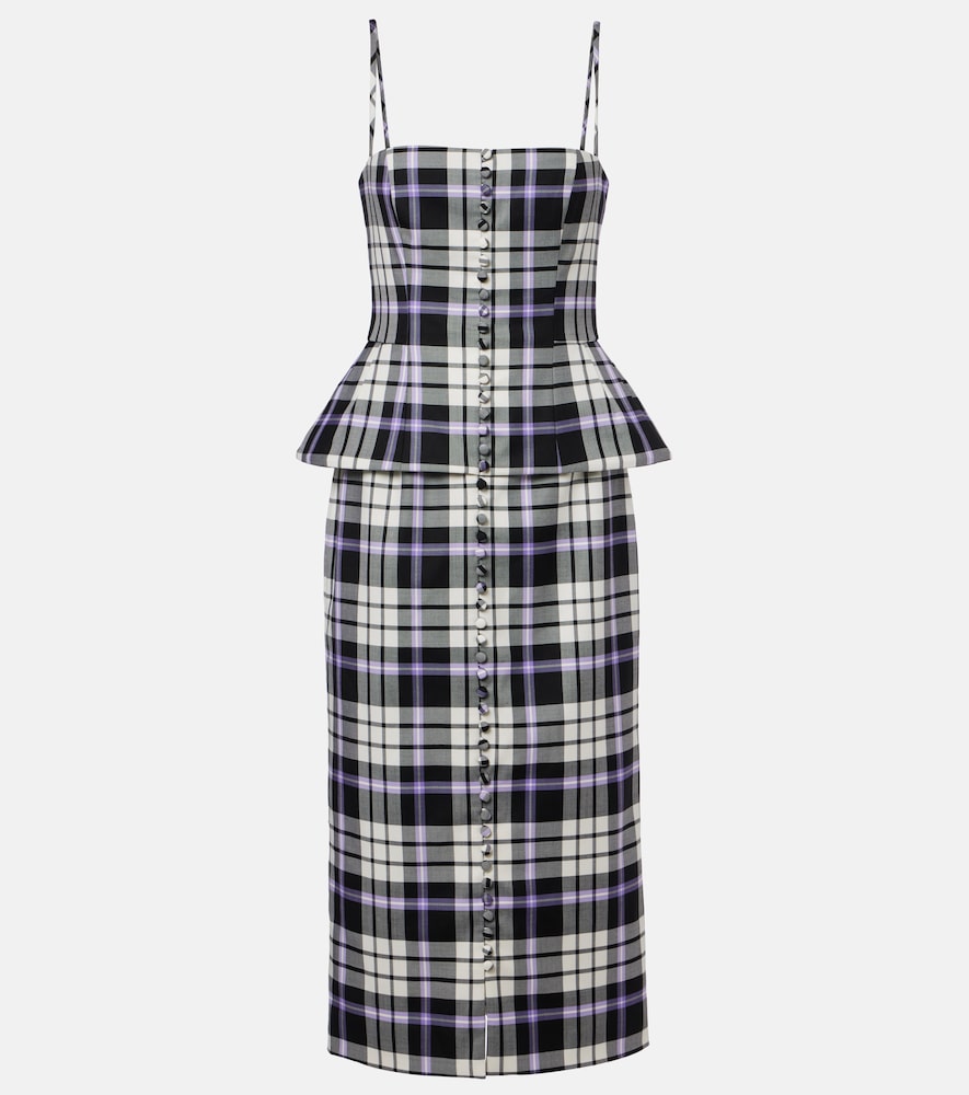 Checked trompe l'ail wool midi dress