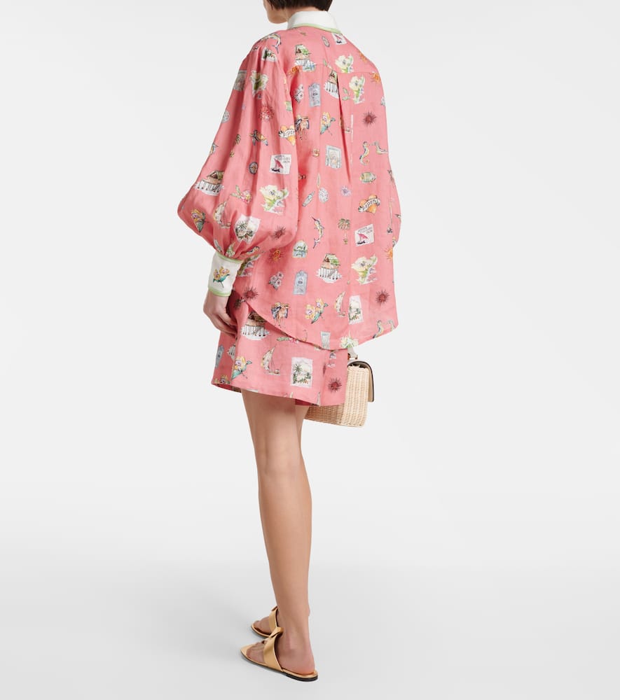 Alémais Puff-sleeve printed linen shirt