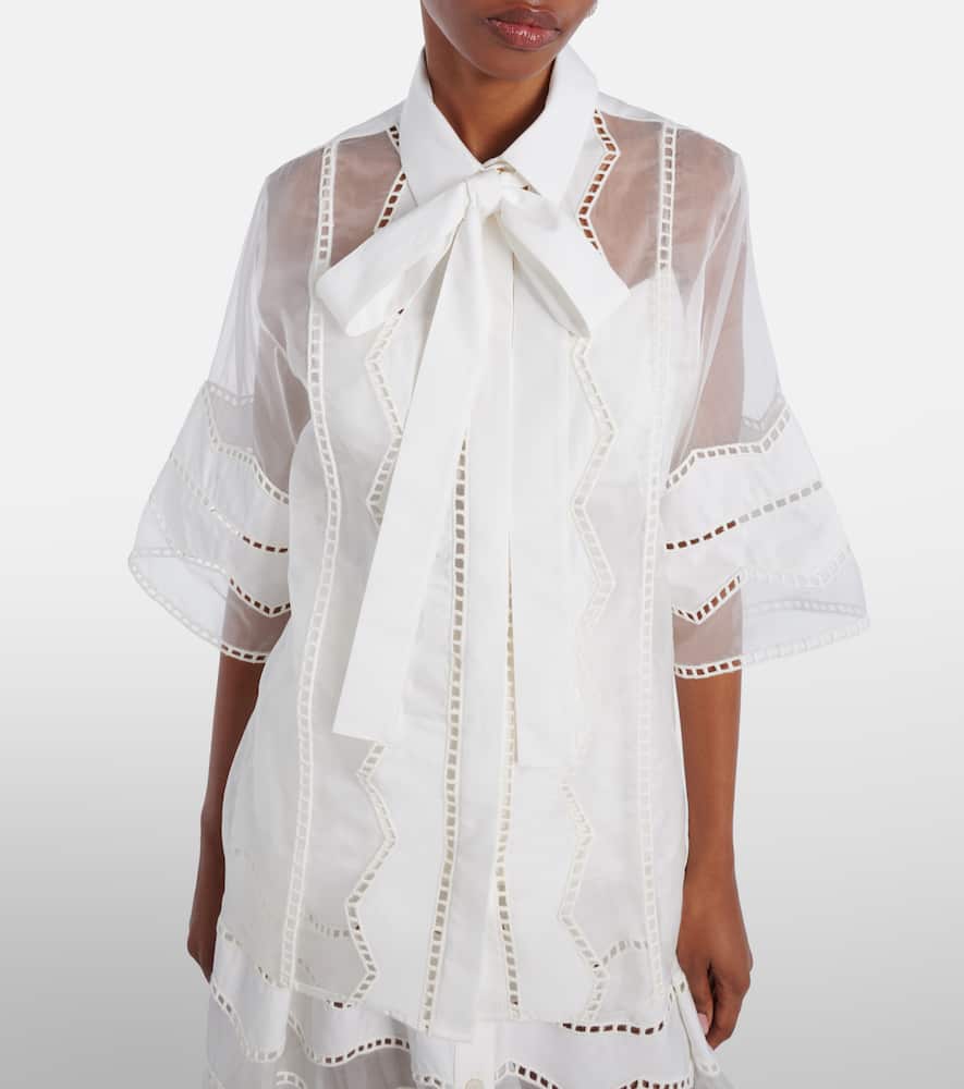 Tie-neck cotton and silk-blend blouse