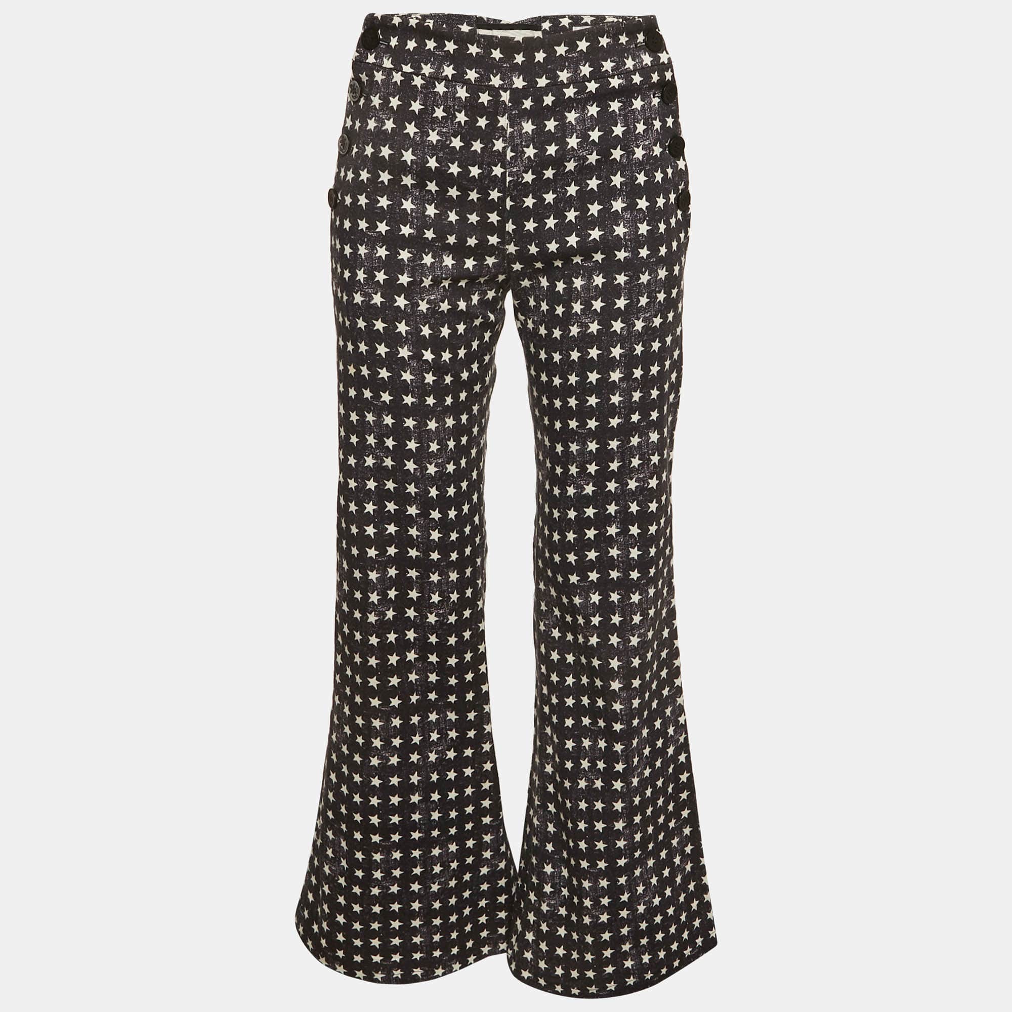 Black Star Print Denim Wide Leg Pants