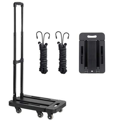 Folding Hand Truck, 500 Lbs Load Capacity, Collapsible Luggage Cart With 6 Wheels, 2 Elastic Ropes & Expandable Base, Utility Dolly Platform Cart For