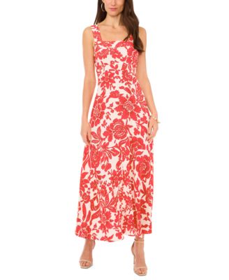 Womens Floral Square Neck Smocked Back Sleeveless Maxi Dress Xxs 3x