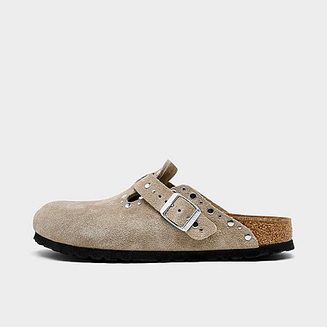 Women's Boston Rivets Suede Leather Clogs in Taupe