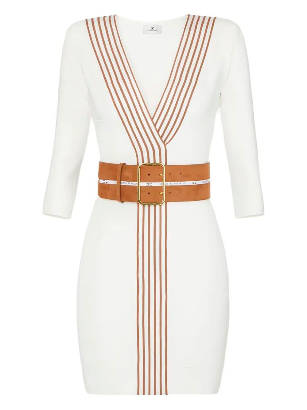 Knit Fabric Dress With Striped Bands