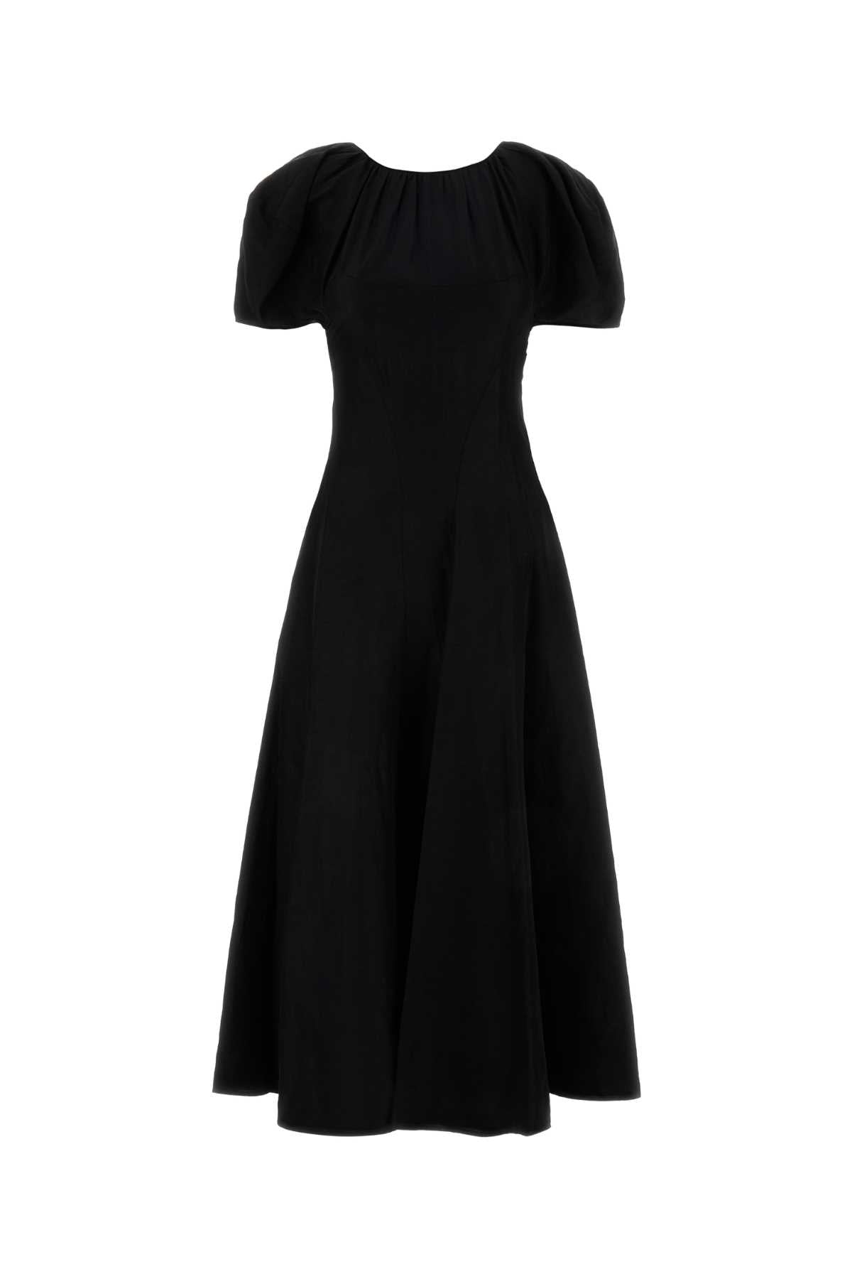 Puffed-Sleeve A-Line Dress — Black