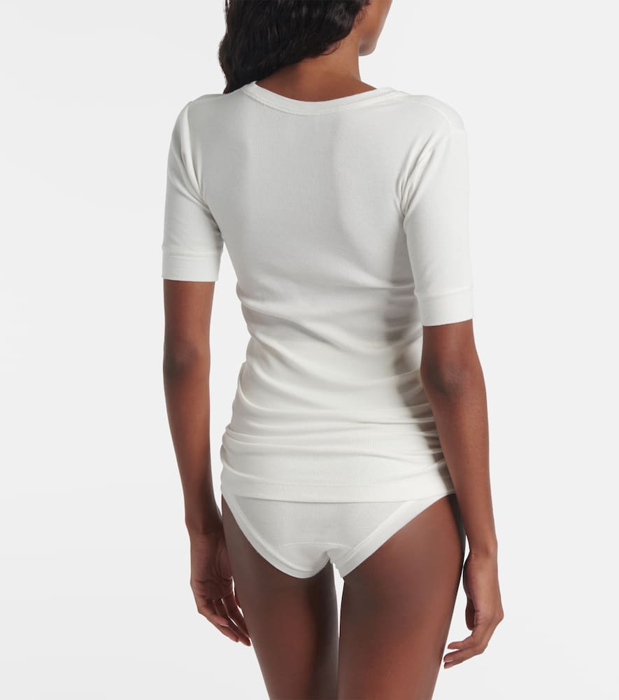 Ribbed-knit cotton-blend top