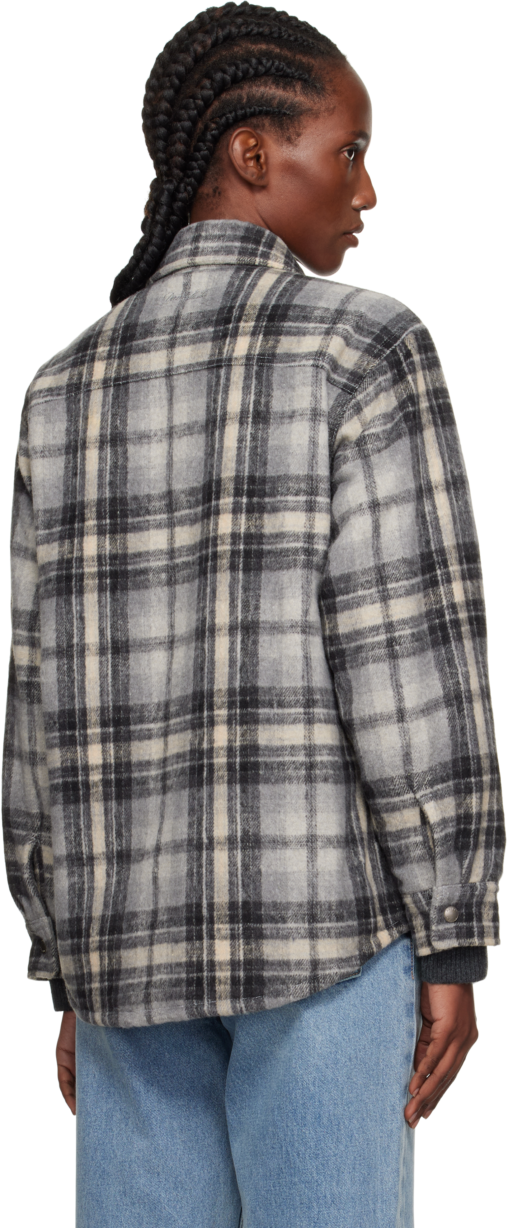 Gray Quilted Check Flannel Overshirt