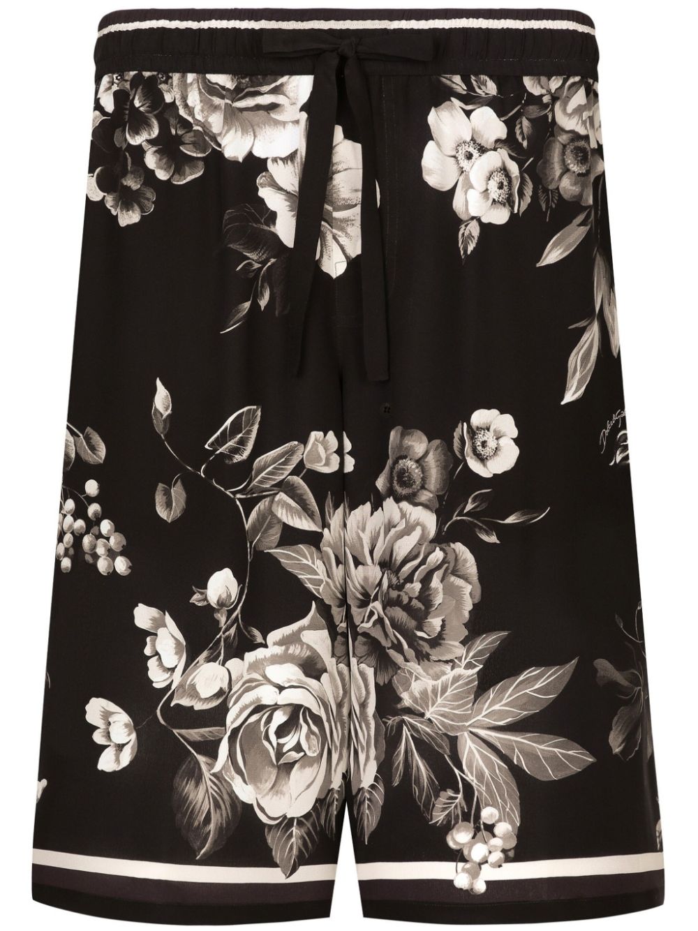 Floral-print silk track shorts - Black