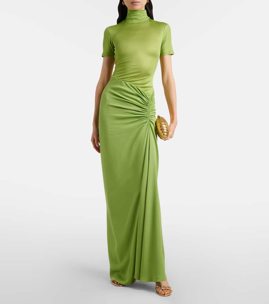 Fusion gathered ribbed-knit gown