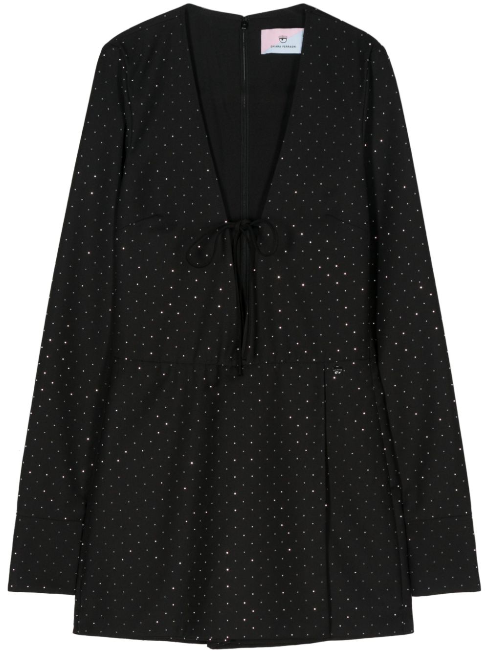 Rhinestone-embellished gabardine playsuit - Black