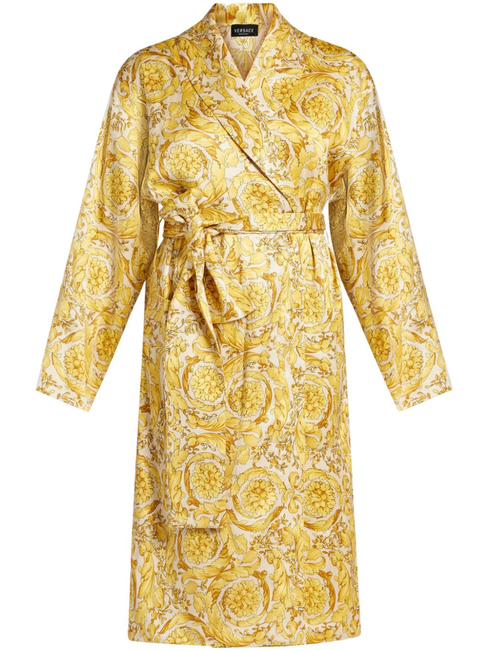 Barocco-print silk-satin robe - Yellow