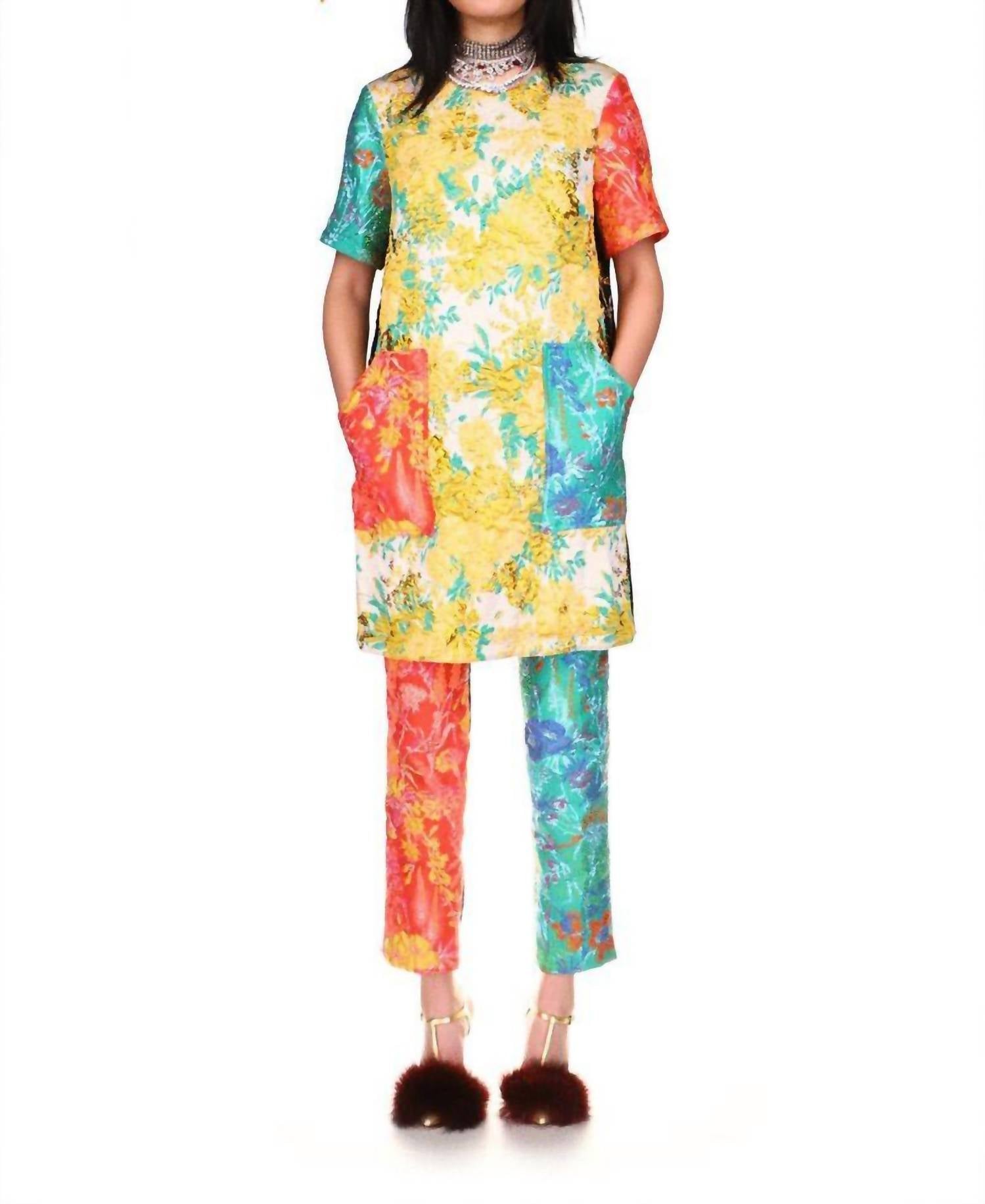 Baroque Garden Shift Dress With Pockets In Multi