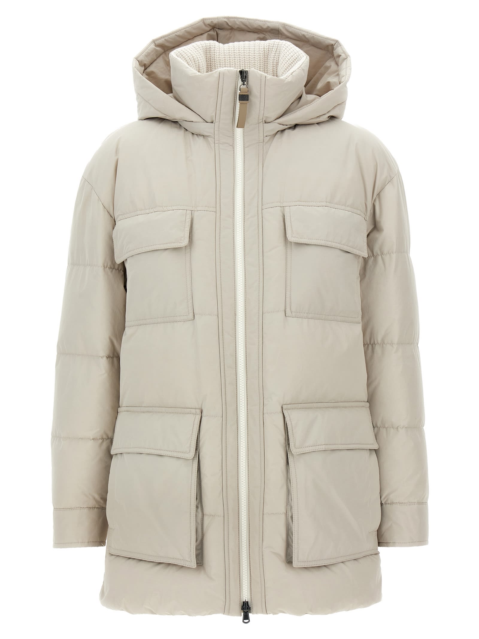 Nylon And Cotton Hooded Down Jacket