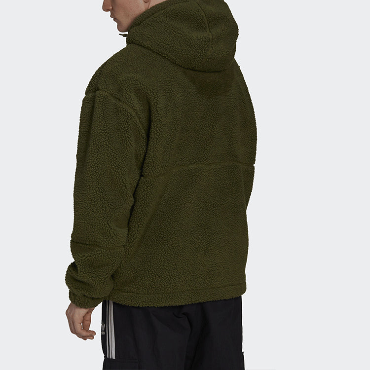 Men's originals Polar Fleece Wb Logo Embroidered Sports Hooded Jacket Dark Olive Green