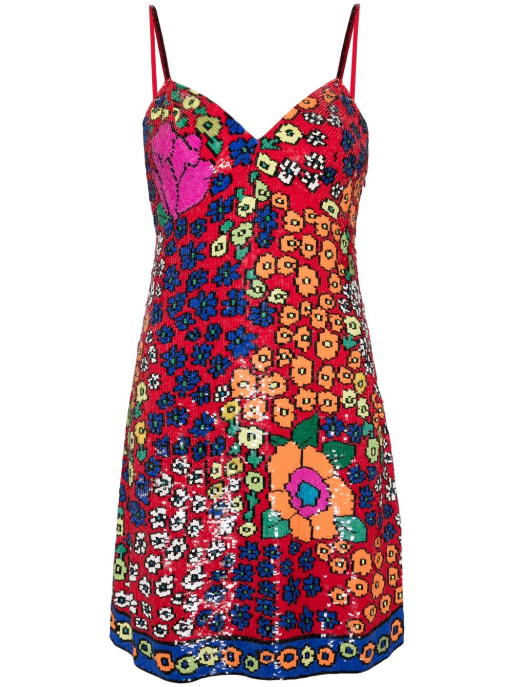 Sequin floral-pattern dress - Red
