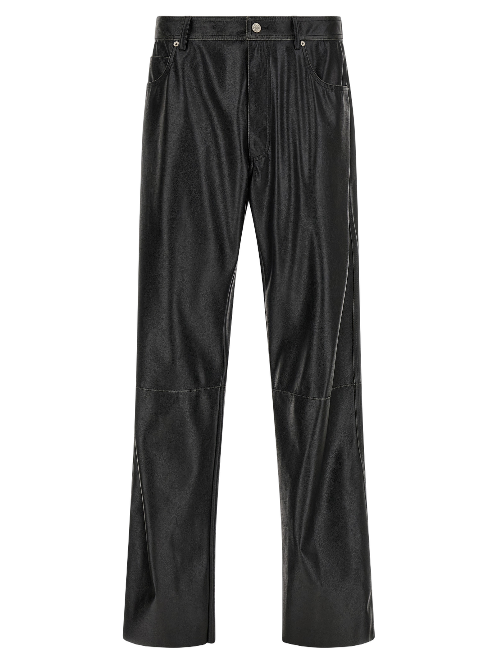 Leather-Effect Polyester Trousers — Black