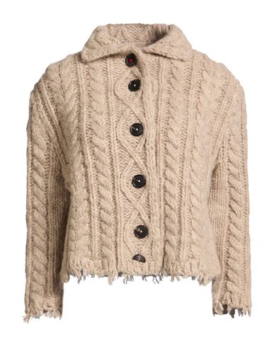 Woman Cardigan Khaki Size M Alpaca wool, Cotton, Wool