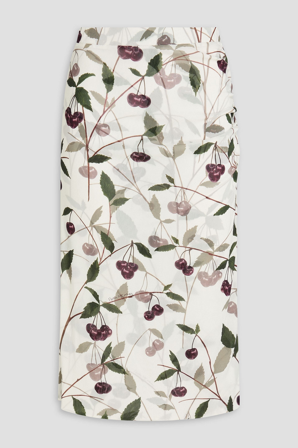 Ruched printed tulle midi pencil skirt - White - M