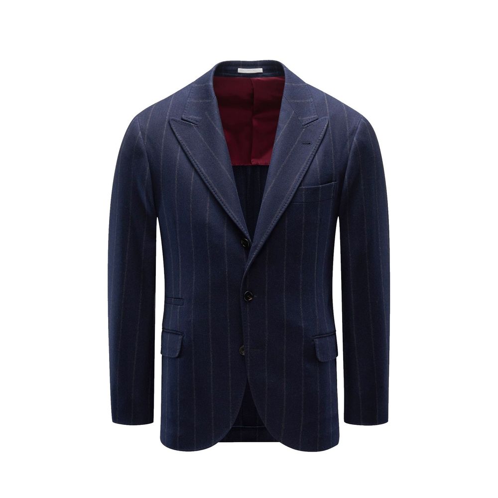 Virgin Wool Pinstriped Blazer — Navy