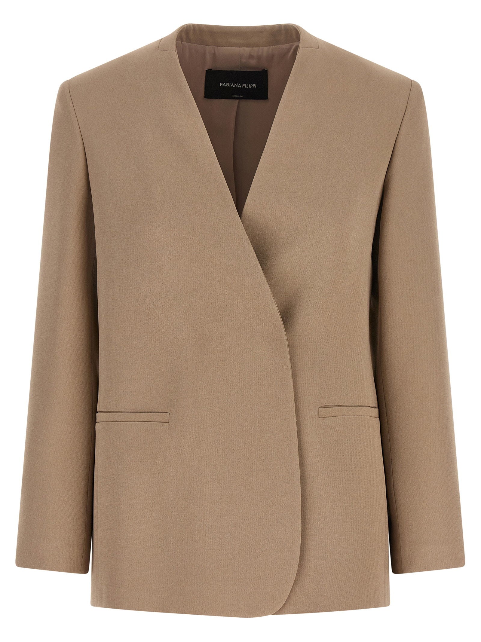 Linen-Viscose Twill V-Neck Blazer — Camel