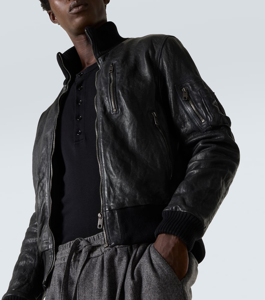 Leather bomber jacket