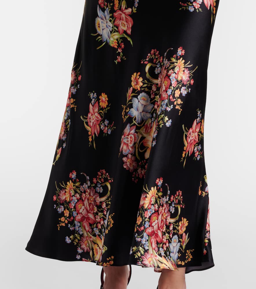 Floral lace-trimmed silk midi dress